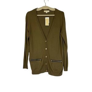 Michael Kors Cardigan Cotton Angora Blend Olive Green Women's Size Large NWT